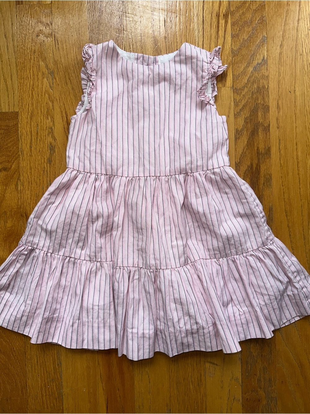 Ralph Lauren Babygirl Pink and White Striped Ruffle Sleeve Dress - Picture 2 of 8
